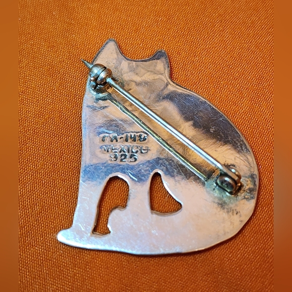 Sterling Taxco Mexico Clever Cat Brooch - Picture 2 of 2